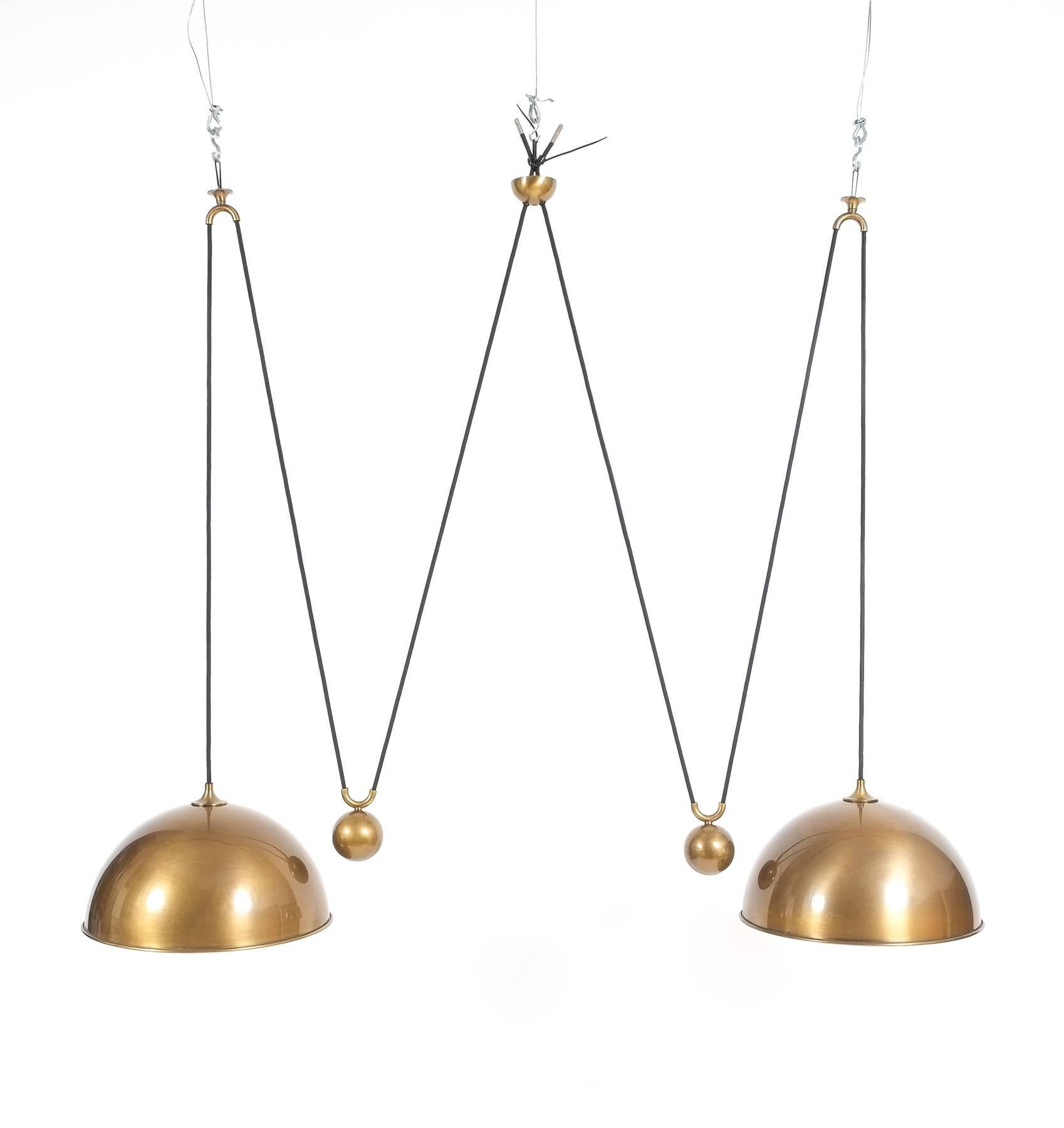 Mid-Century Modern Florian Schulz Double Counter Balance Brass Pendants