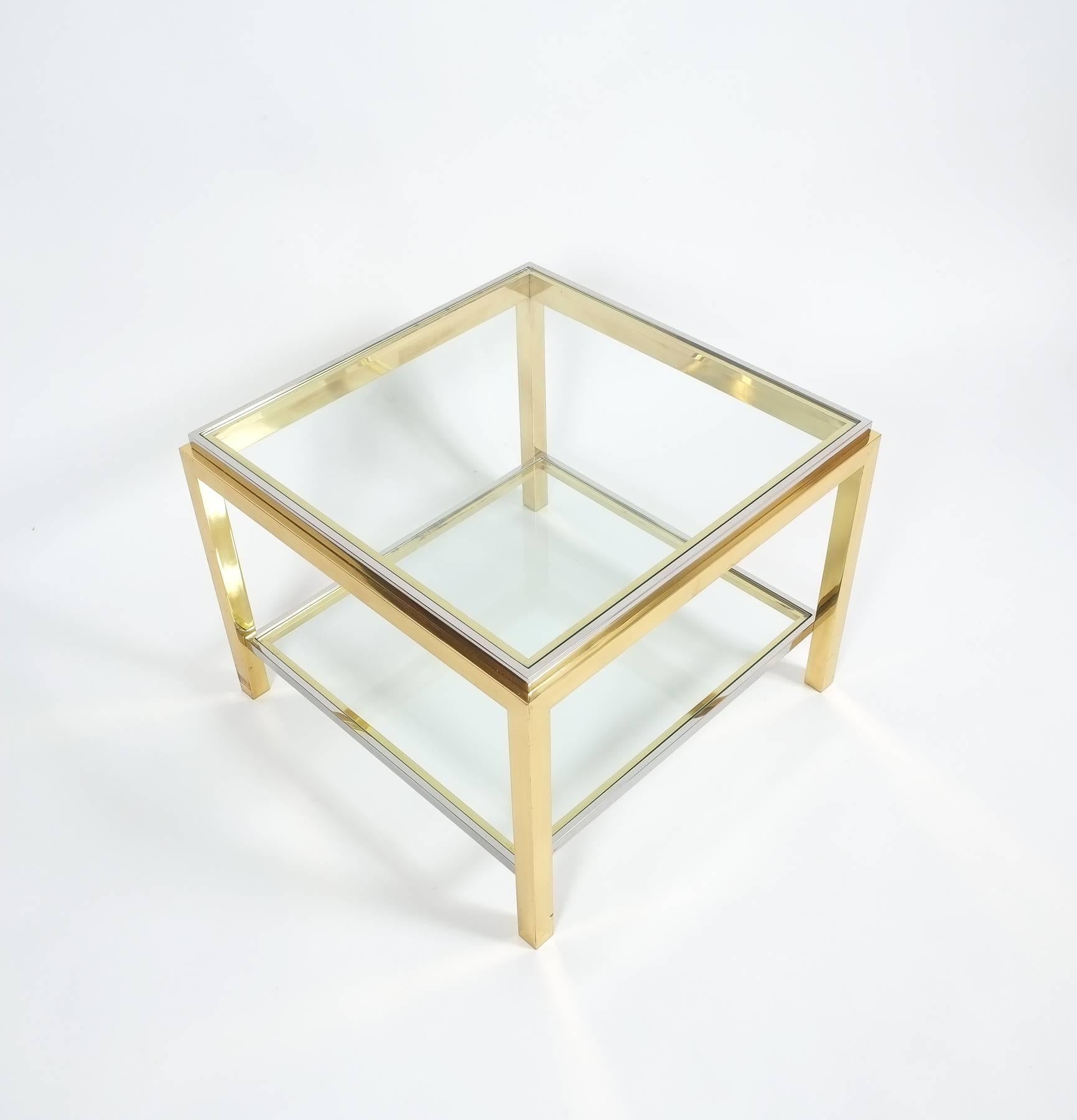 Mid-Century Modern Coffee Table in Brass and Chrome by Maison Jansen, circa 1960