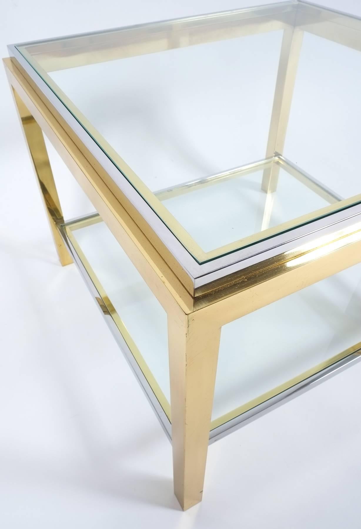 French Coffee Table in Brass and Chrome by Maison Jansen, circa 1960