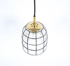 Pair Iron and Glass Pendant Lamp with polished brass by Limburg, 1960