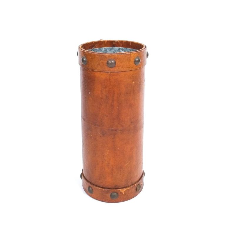 Leather Umbrella Stand with Brass Knobs, France, circa 1950 at 1stDibs