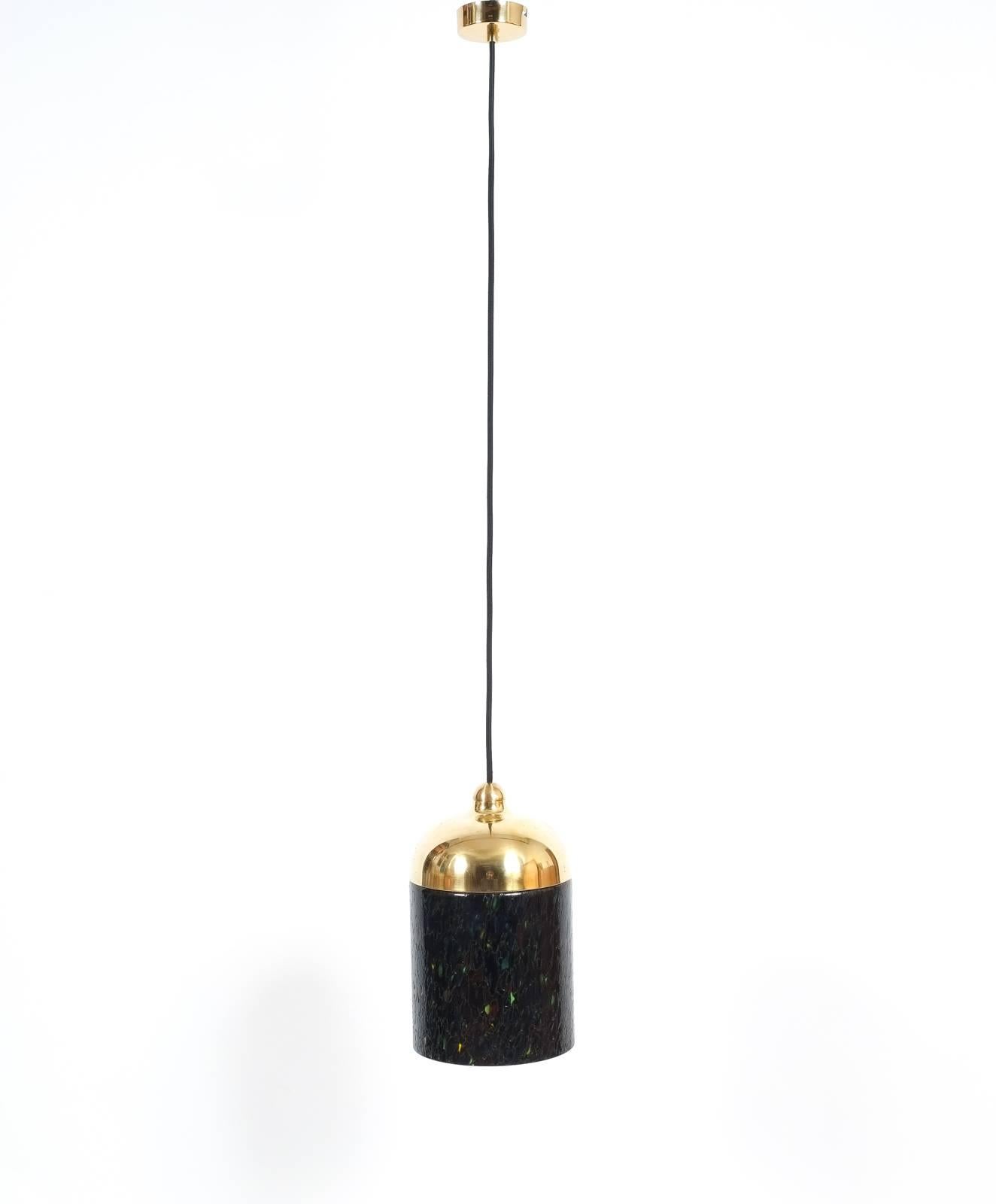 Mid-Century Modern Pair Murano Glass and Brass pendants, circa 1970 For Sale