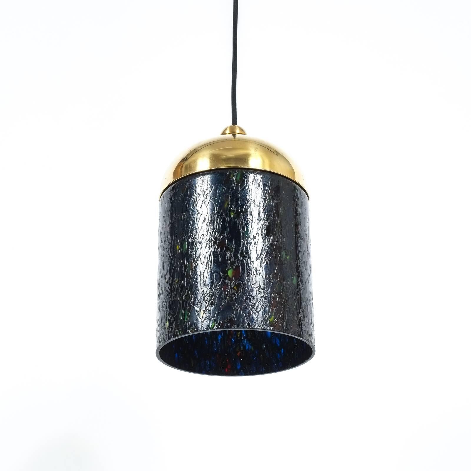 Italian Pair Murano Glass and Brass pendants, circa 1970 For Sale