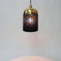 Pair Gae Aulenti Venini Murano Blue Green Glass Brass Pendants circa 1970