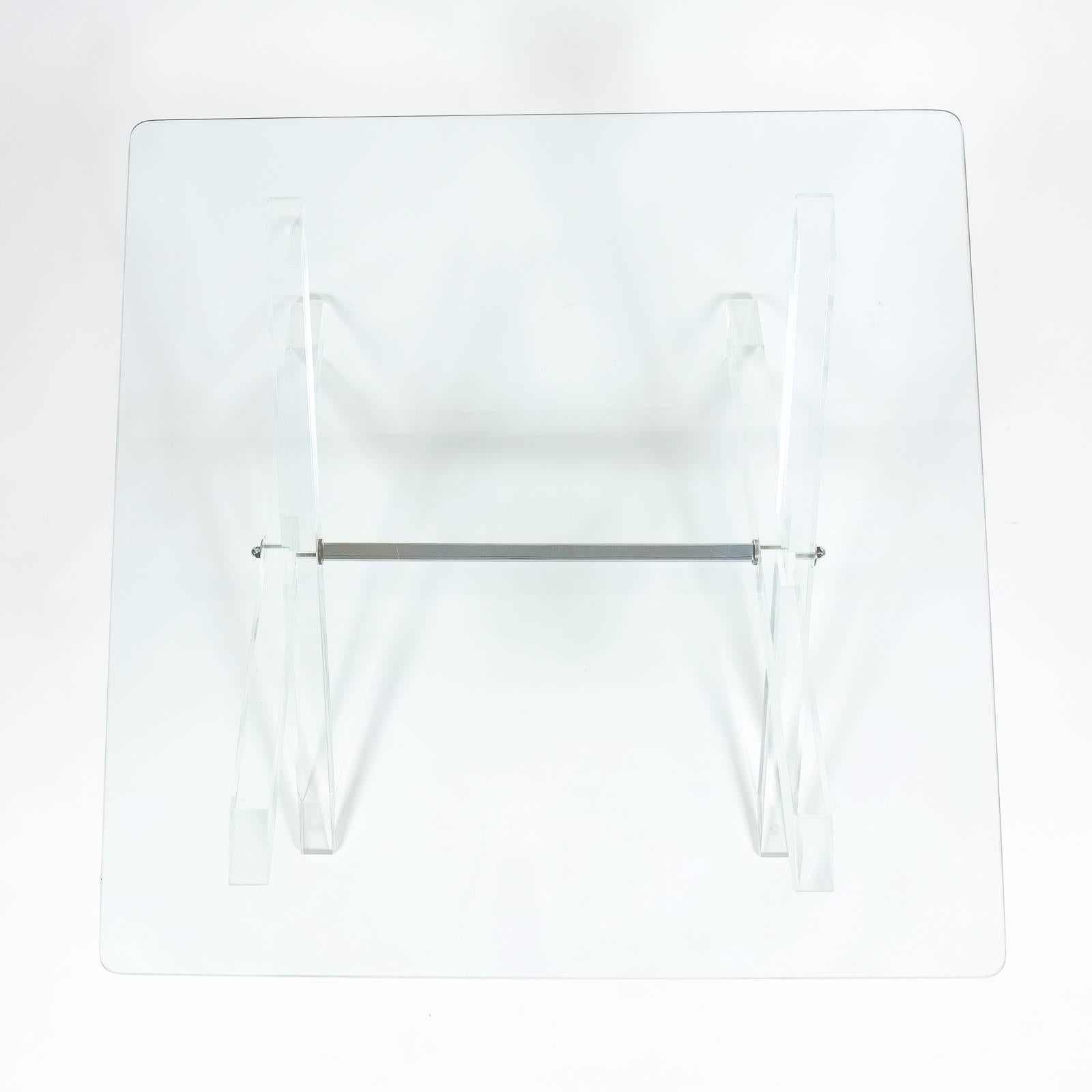 Metal Lucite X-Frame Coffee Table, circa 1970 For Sale