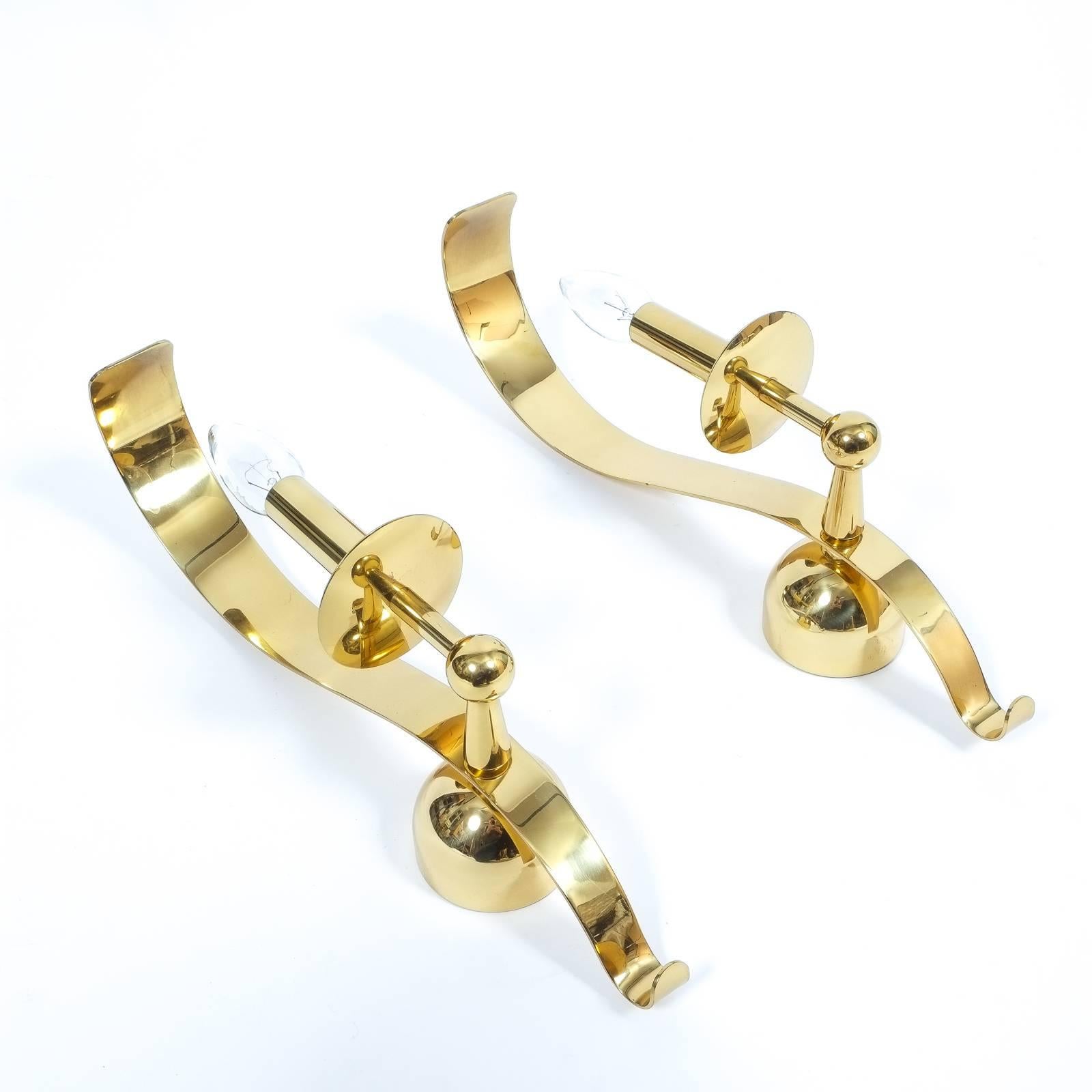 French Two Pairs of Brass Sconces, circa 1970 For Sale