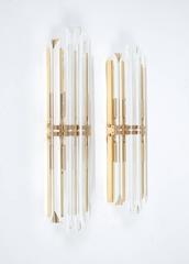 Pair of Large Venini Style Murano Glass and Brass Sconces
