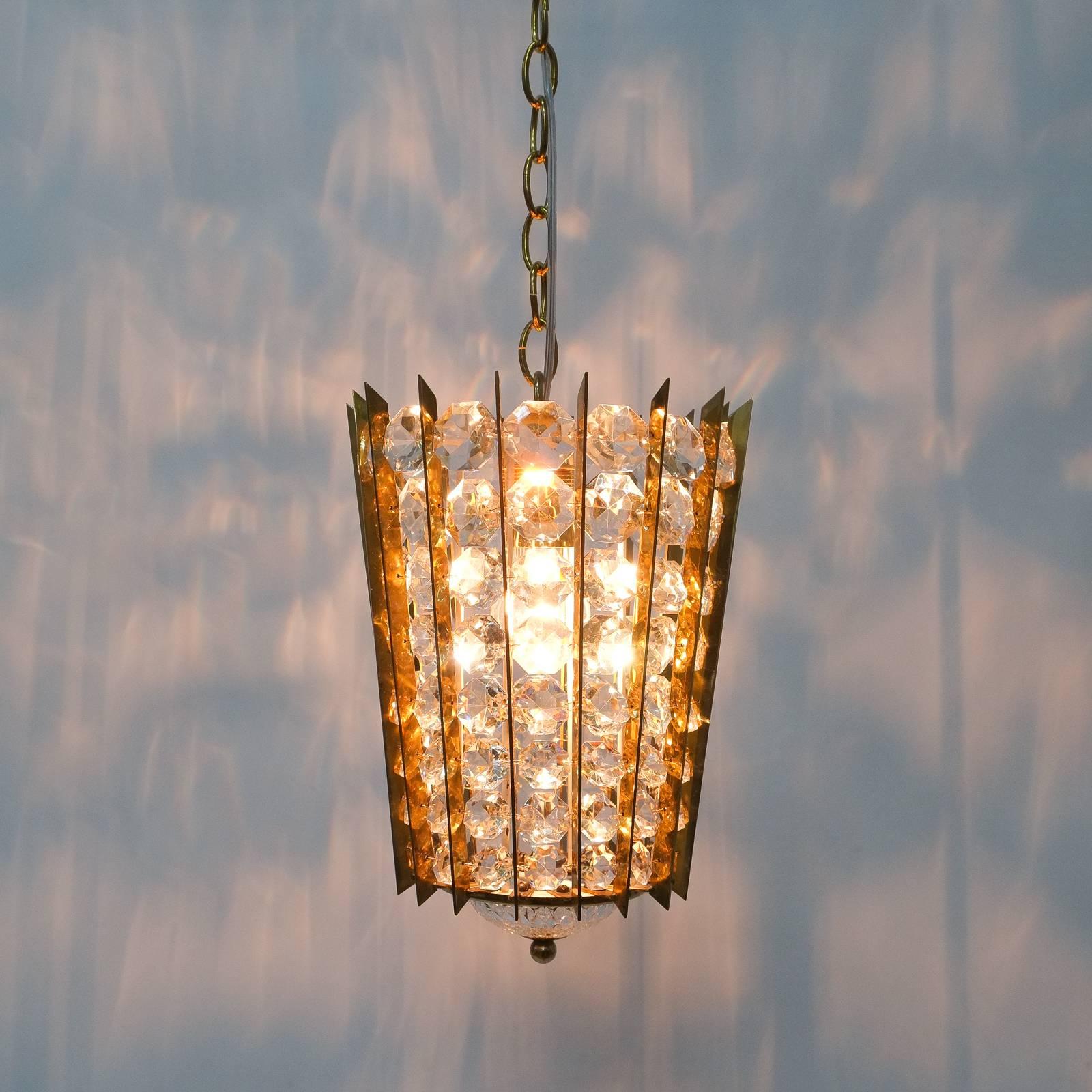 Hollywood Regency Pair of Bakalowits & Sohne Crystal Glass and Brass Pendant Lights