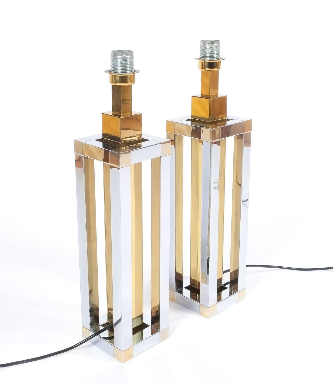 German Romeo Rega Chrome and Brass Table Lamps, Italy circa 1970 For Sale