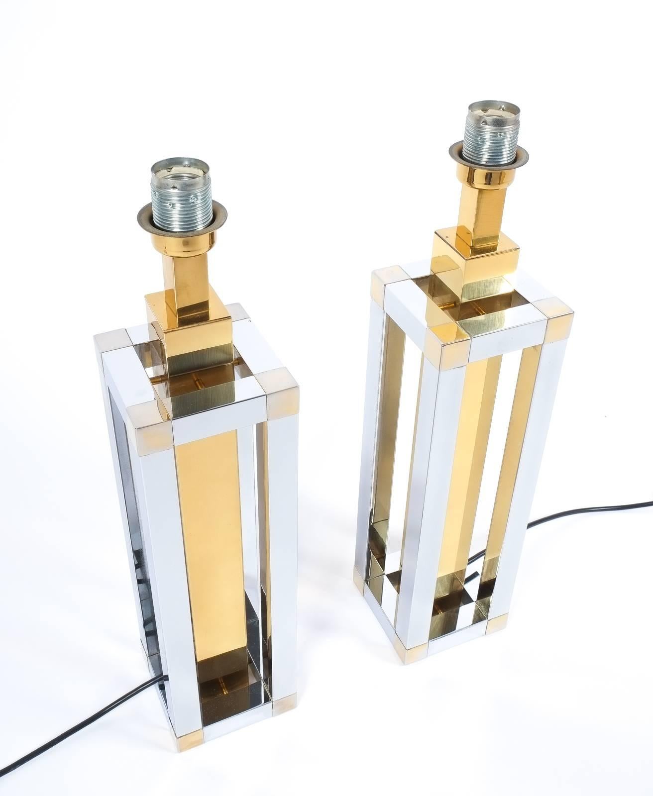 Polished Romeo Rega Chrome and Brass Table Lamps, Italy circa 1970 For Sale