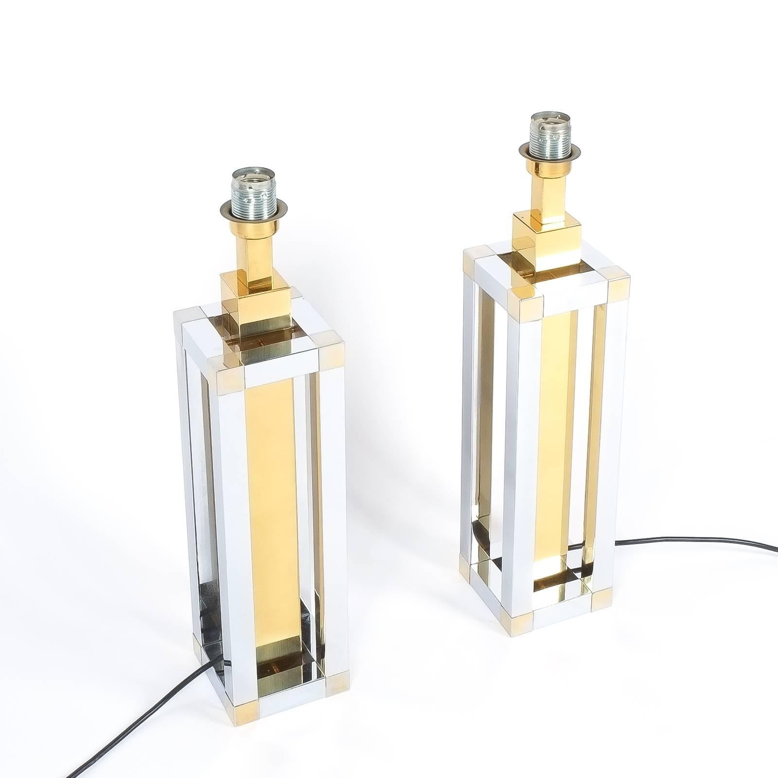 Romeo Rega Chrome and Brass Table Lamps, Italy circa 1970 For Sale 2