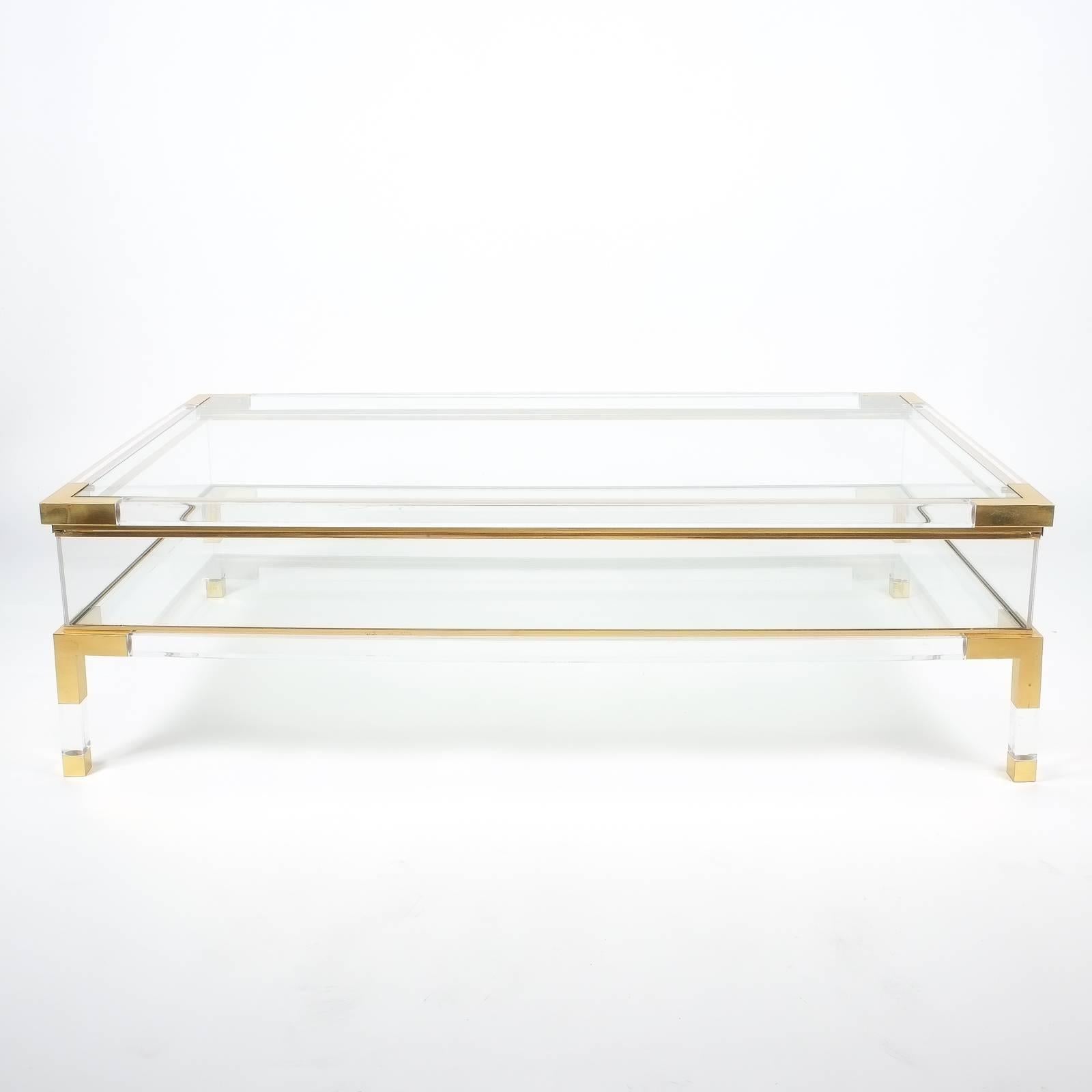 Large Maison Jansen Lucite and Brass Vitrine Coffee Table In Excellent Condition In Vienna, AT