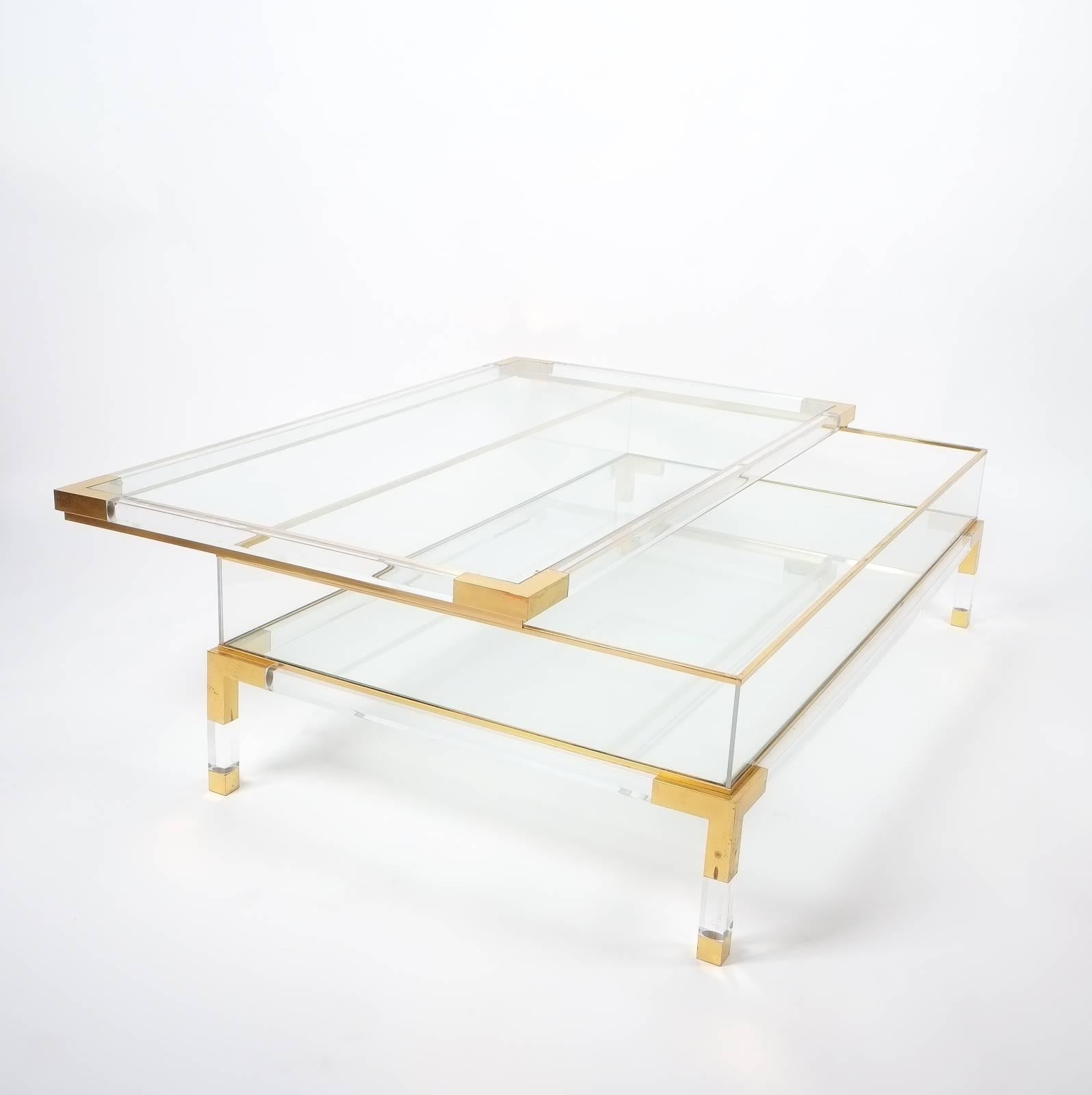 Late 20th Century Large Maison Jansen Lucite and Brass Vitrine Coffee Table