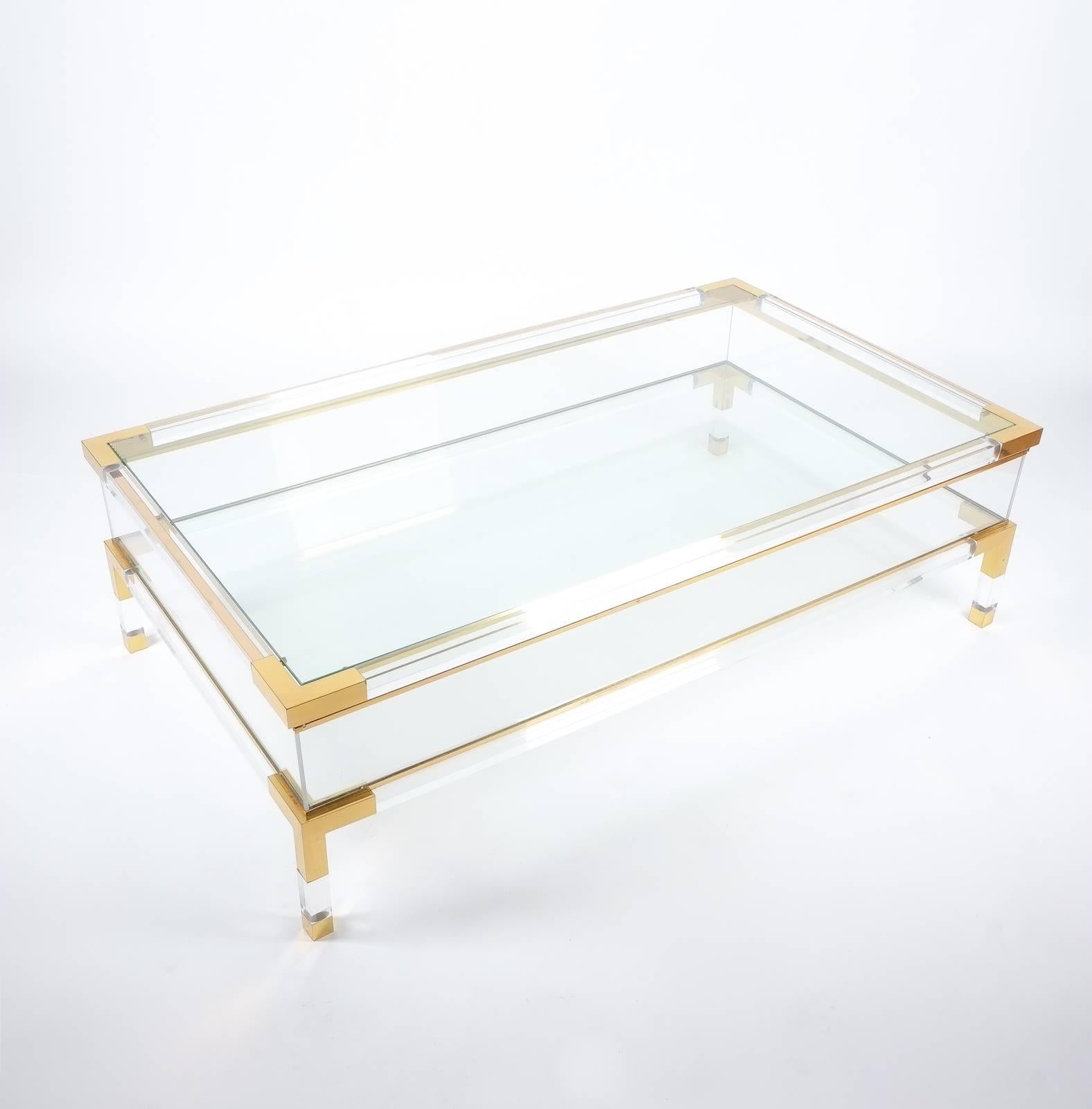 Large Maison Jansen Lucite and Brass Vitrine Coffee Table 2