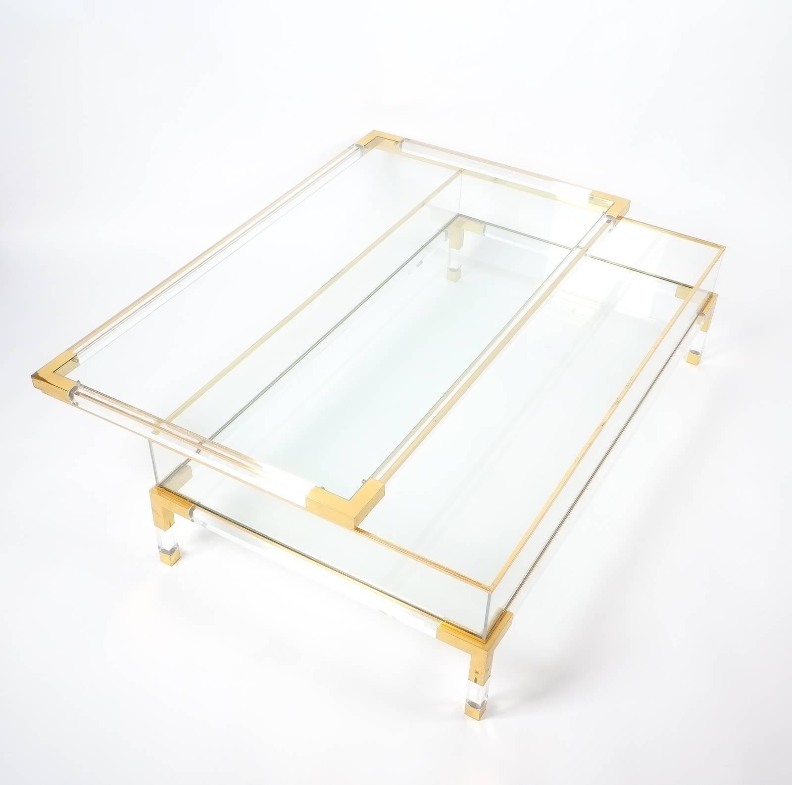Hollywood Regency Large Maison Jansen Lucite and Brass Vitrine Coffee Table