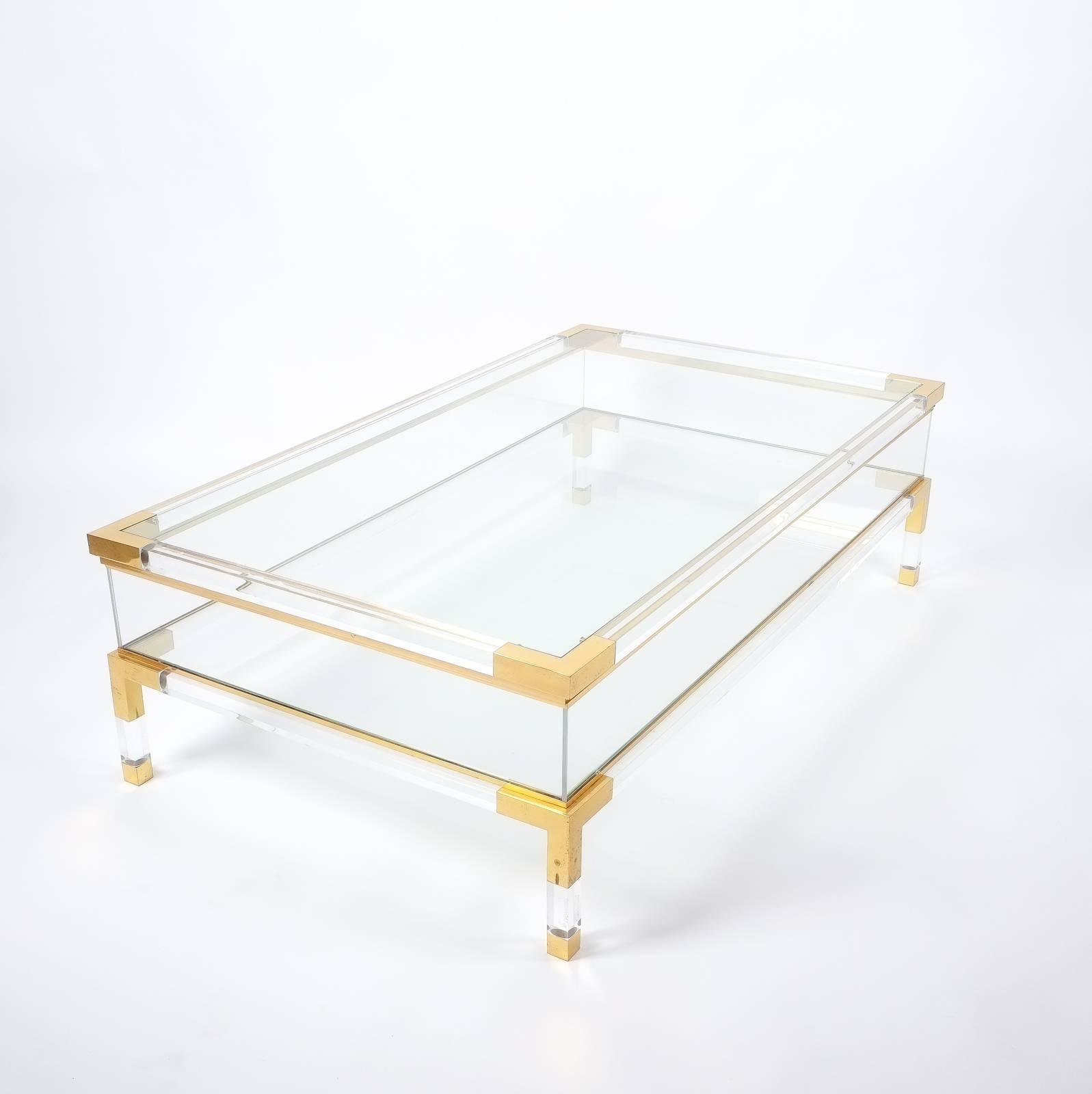Large Maison Jansen Lucite and Brass Vitrine Coffee Table 3
