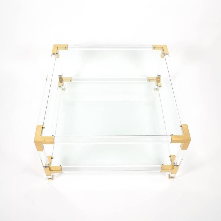 Hollywood Regency Large Maison Jansen Lucite and Brass Coffee or Cocktail Table