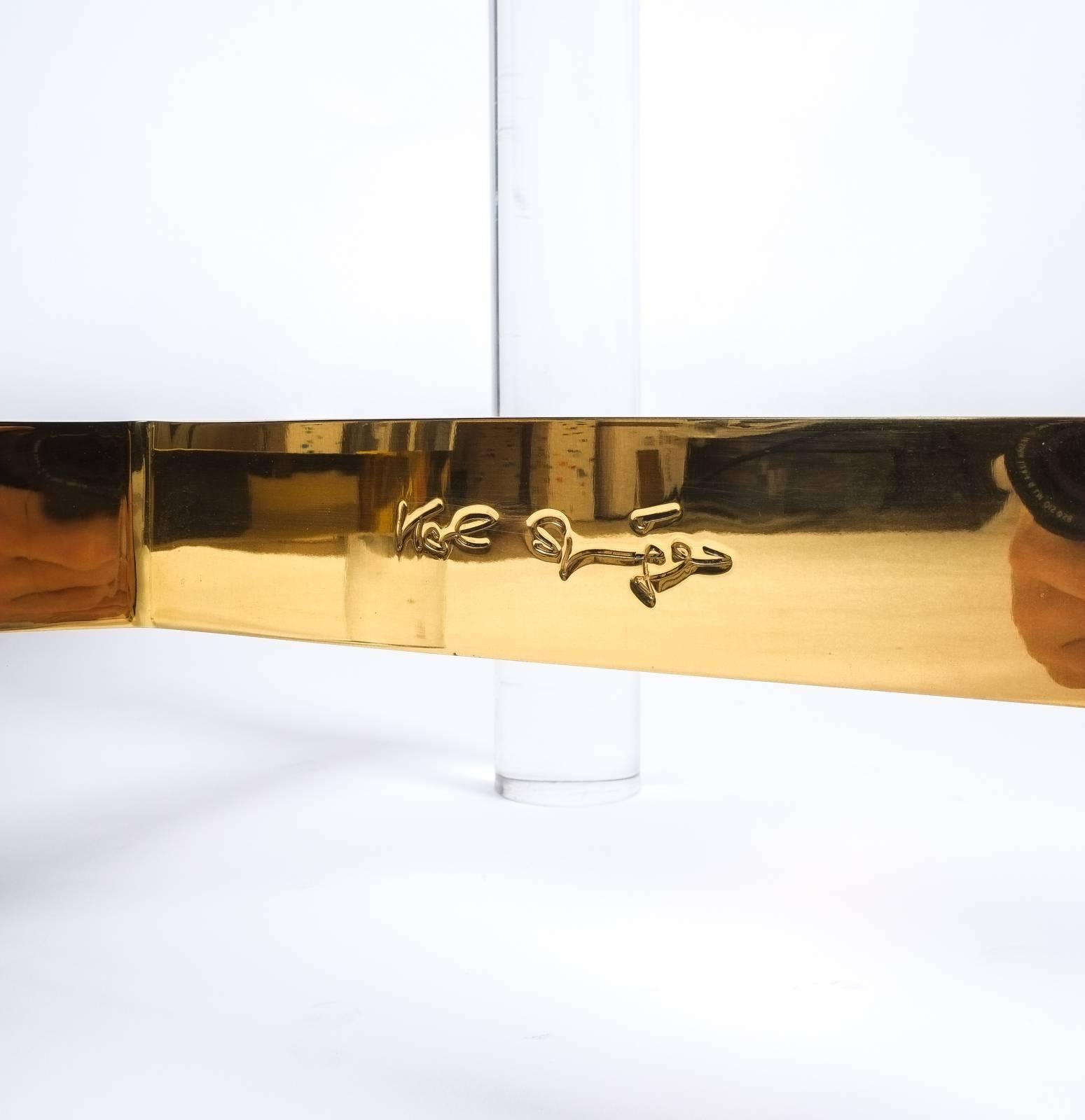 Karl Springer Bench in Leather, Brass and Lucite, USA, 1970 1