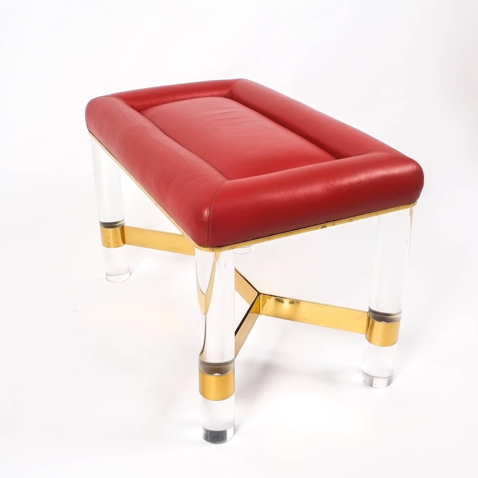 Karl Springer Bench in Leather, Brass and Lucite, USA, 1970 In Good Condition In Vienna, AT