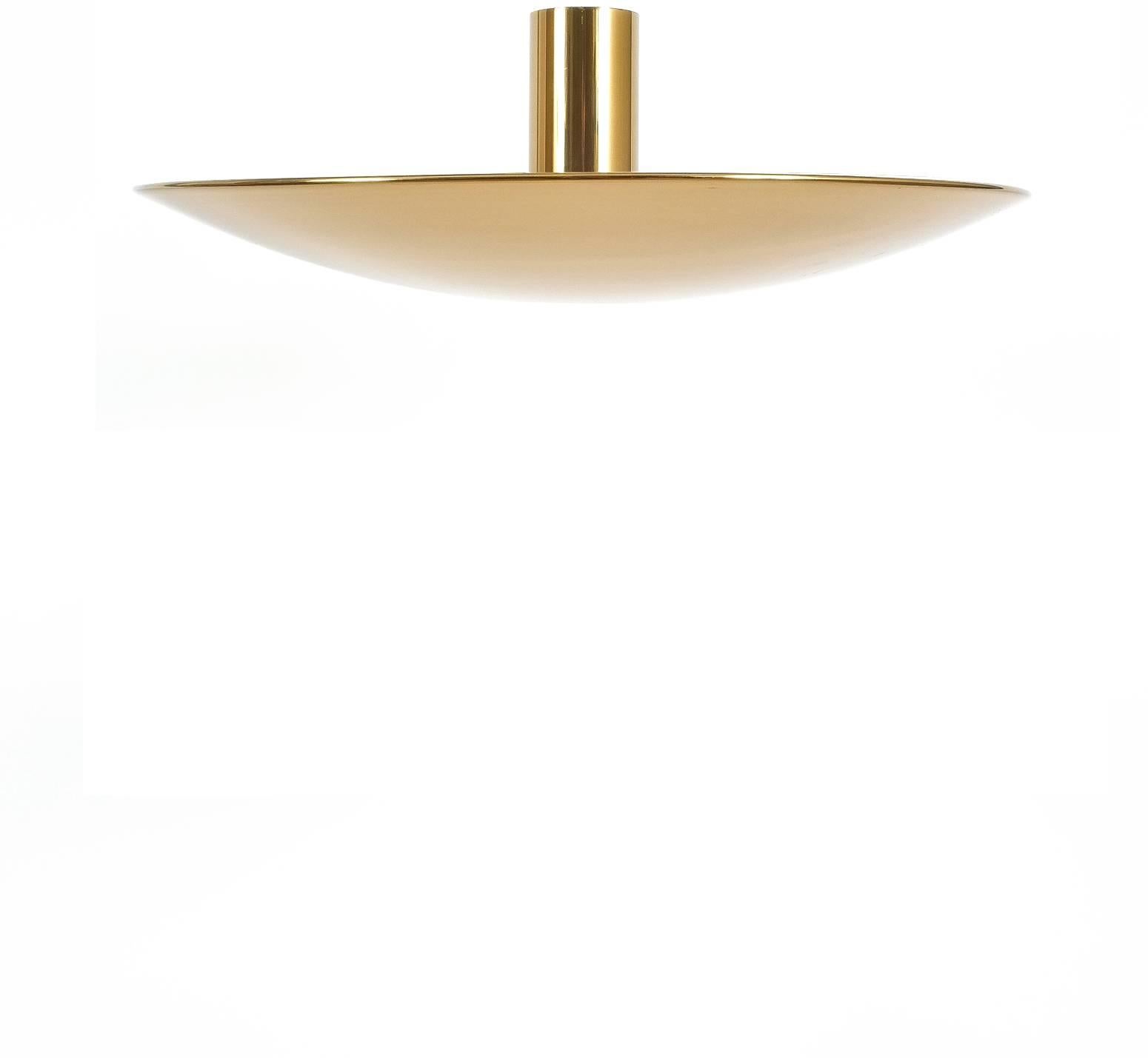 Mid-Century Modern J.T Kalmar Large Golden Brass Flush Mount Ceiling Lamp, Austria circa 1960