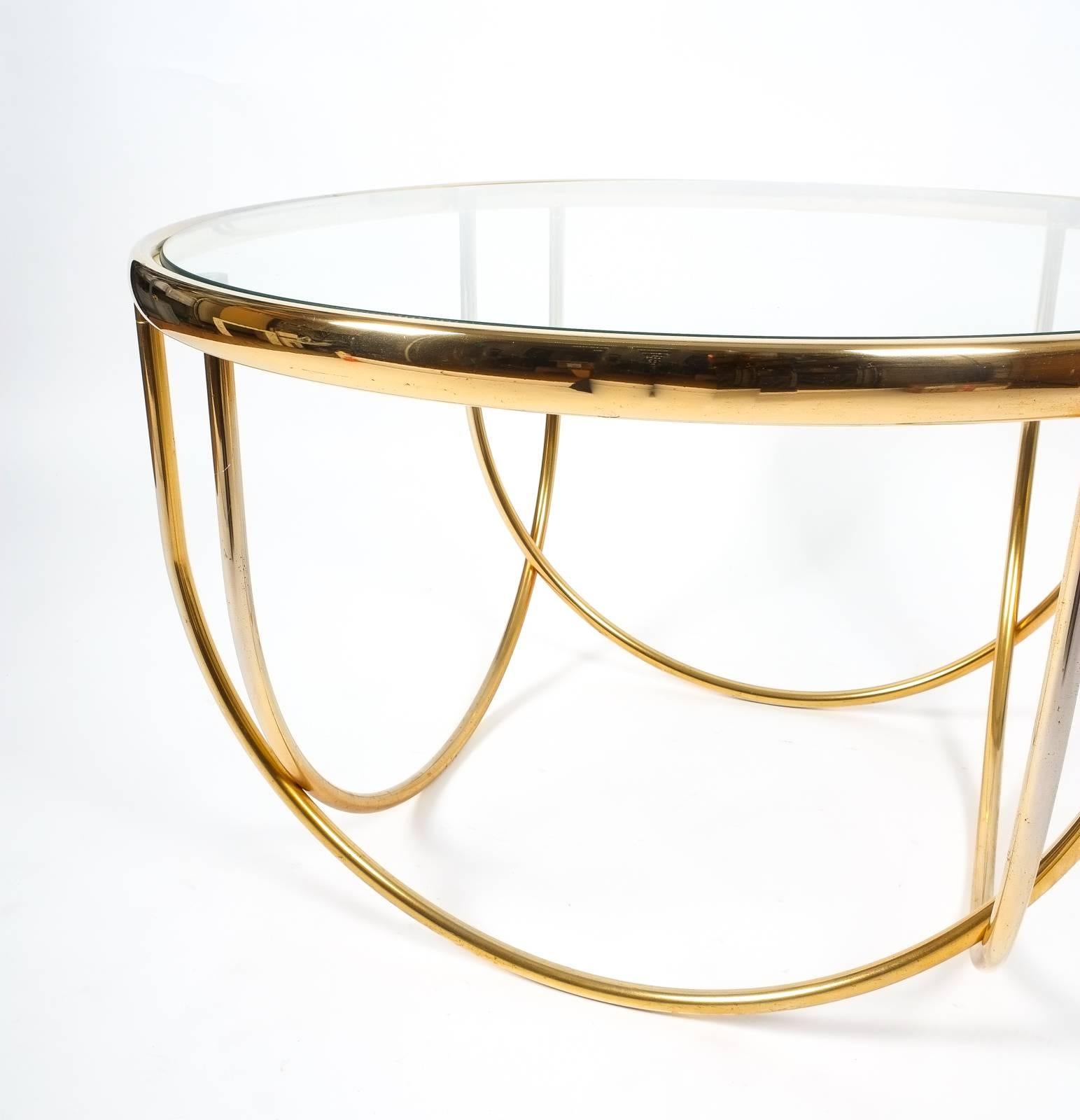 Polished One of Two Beautiful Entwined Globe Cocktail Table Brass Glass, France, 1970