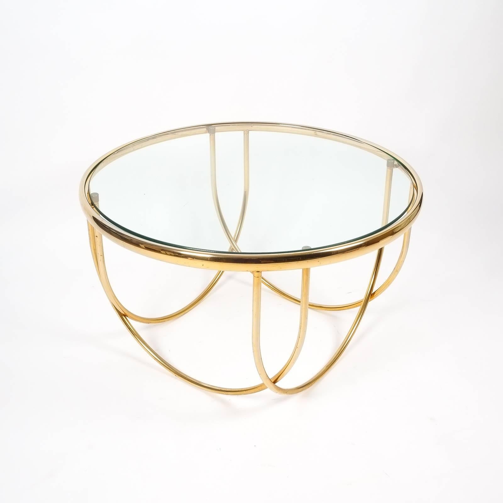Hollywood Regency One of Two Beautiful Entwined Globe Cocktail Table Brass Glass, France, 1970