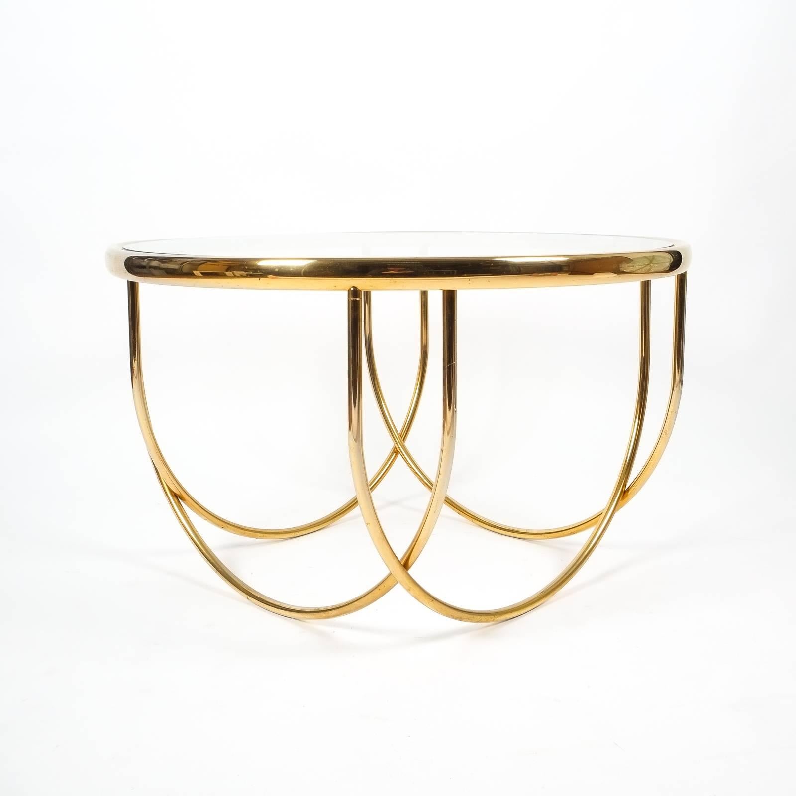 French One of Two Beautiful Entwined Globe Cocktail Table Brass Glass, France, 1970