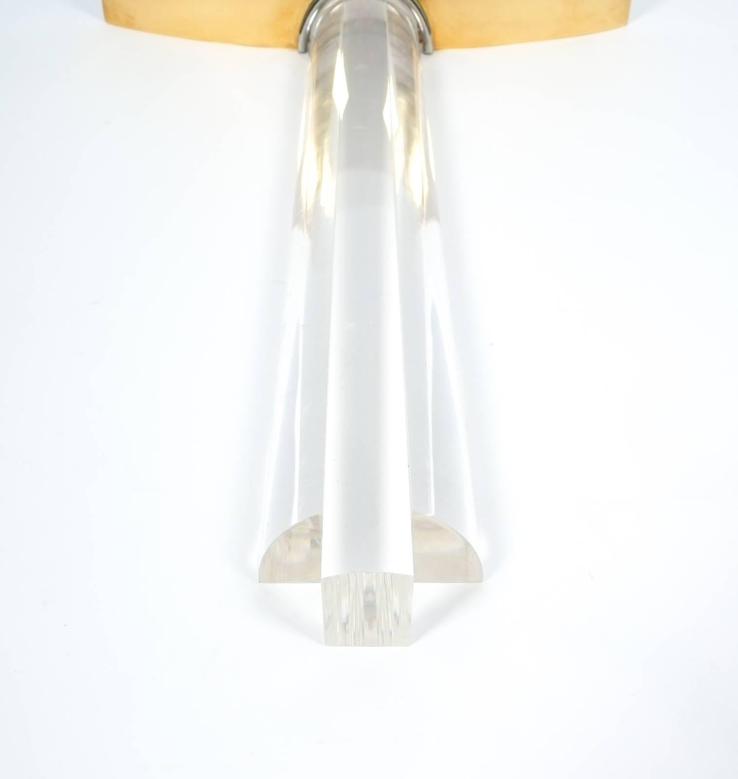 Brass Lucite  Wall Lamps Uplights Style of Jean Perzel, France 1970 In Good Condition For Sale In Vienna, AT