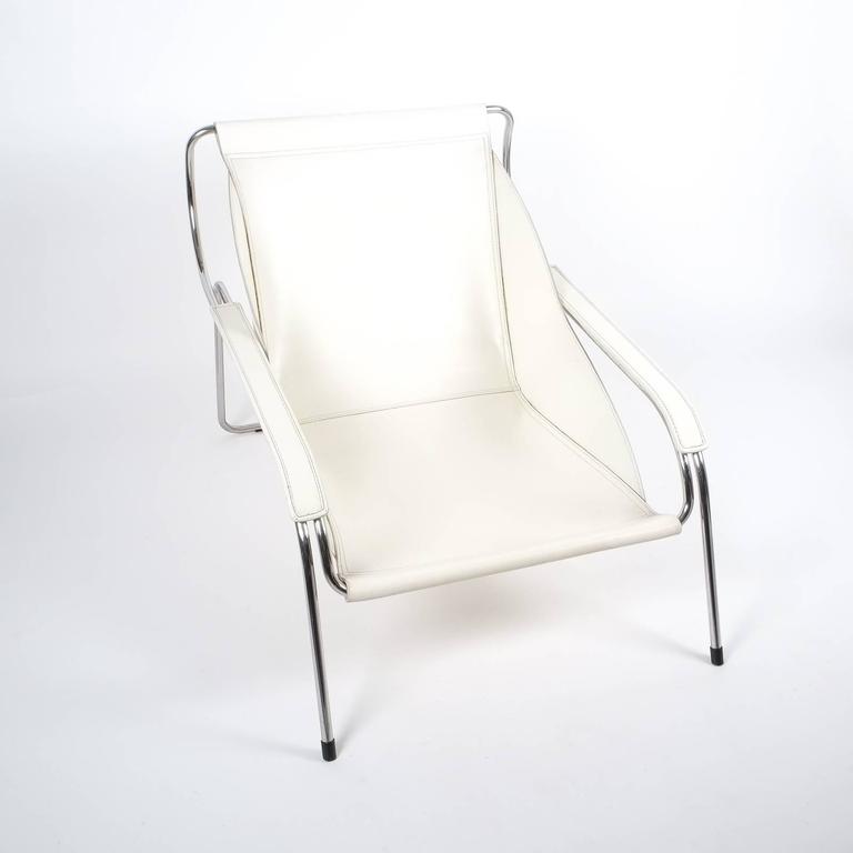 Marco Zanuso Maggiolina White Leather Chair by Zanotta, 1947 For Sale