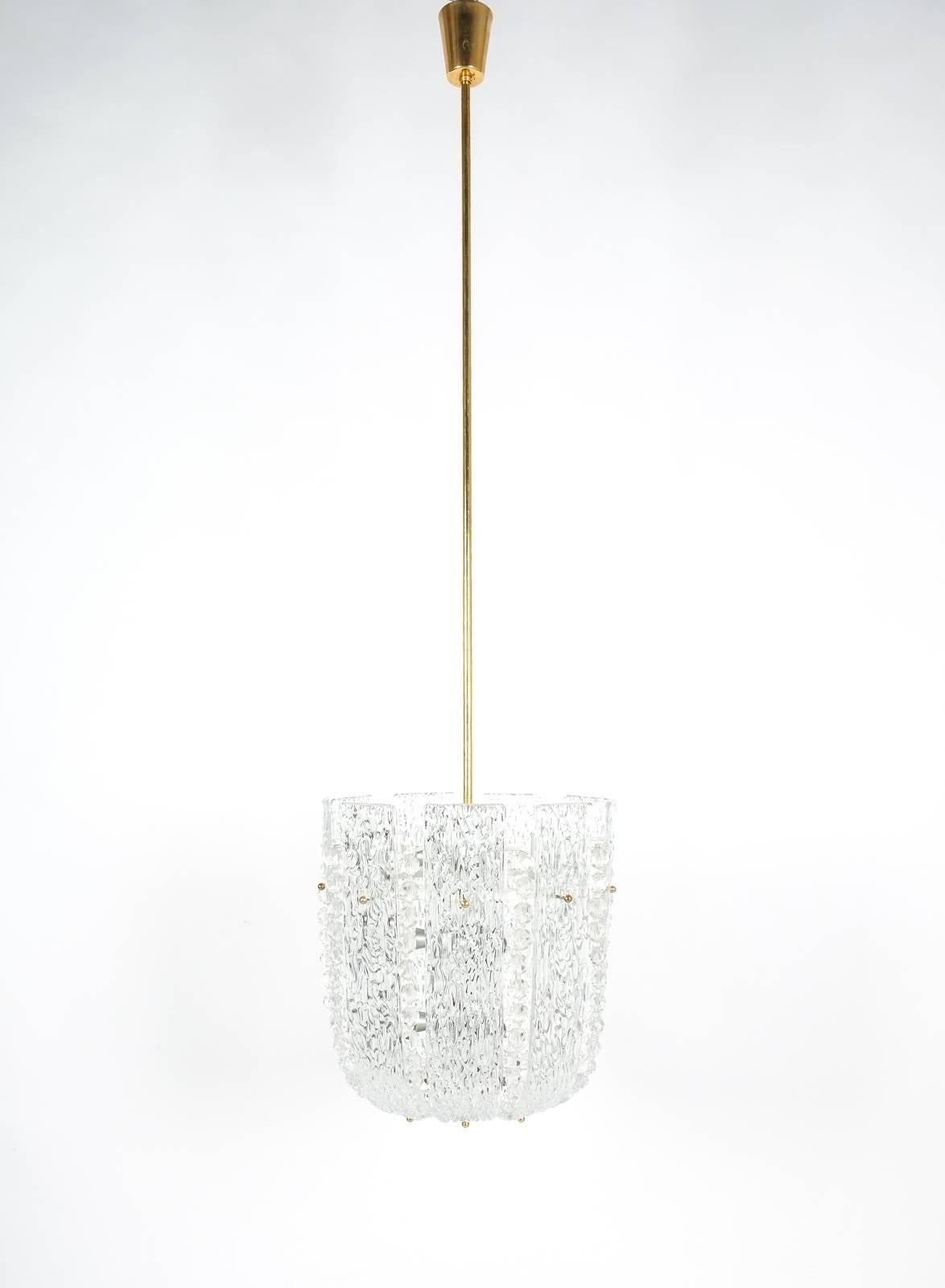 J.T Kalmar Glass and Brass Basket Chandelier Lantern Lamp, Austria 1950 For Sale 2