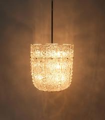 J.T Kalmar Glass and Brass Basket Chandelier Lantern Lamp, Austria 1950