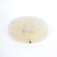 Large Textured Glass Brass Flush Mount ceiling light by Hillebrand, circa 1960