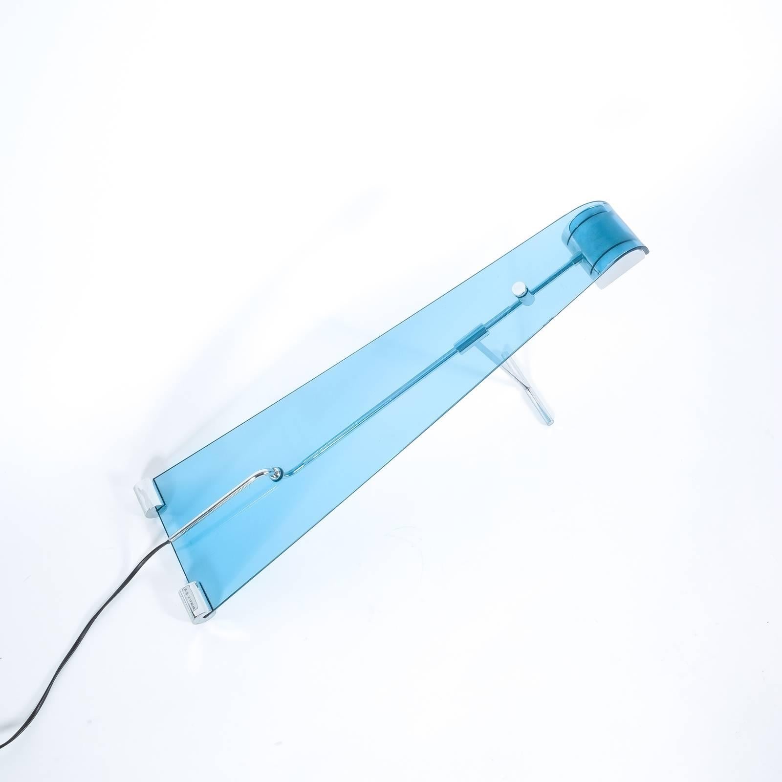 Late 20th Century Blue Lucite Chrome Desk Lamp, Italy, 1980 For Sale