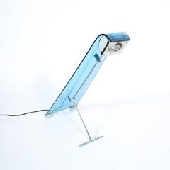 Blue Lucite Chrome Desk Lamp, Italy, 1980
