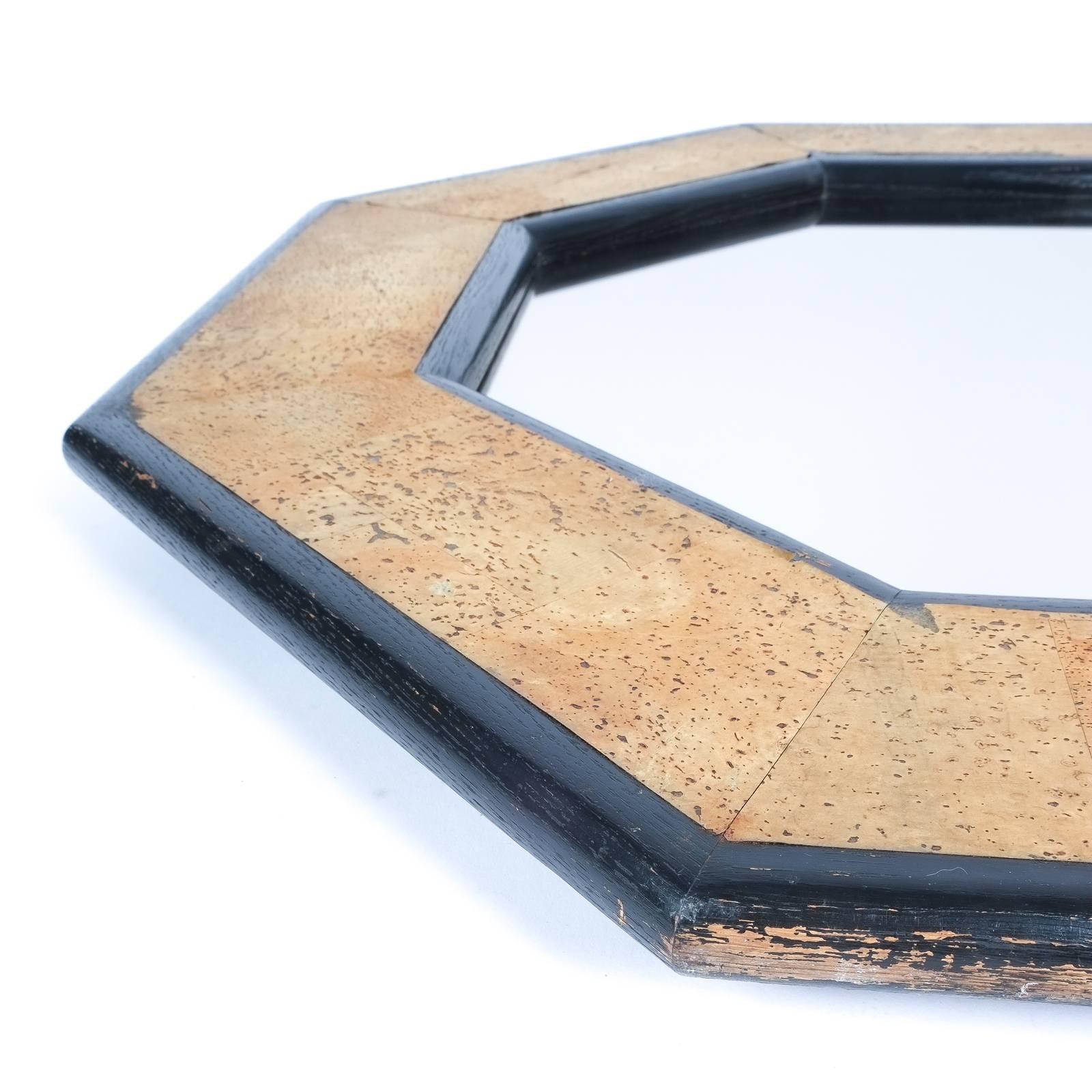 Mid-Century Modern Cork and Wood Mirror by Peter Maly, circa 1970