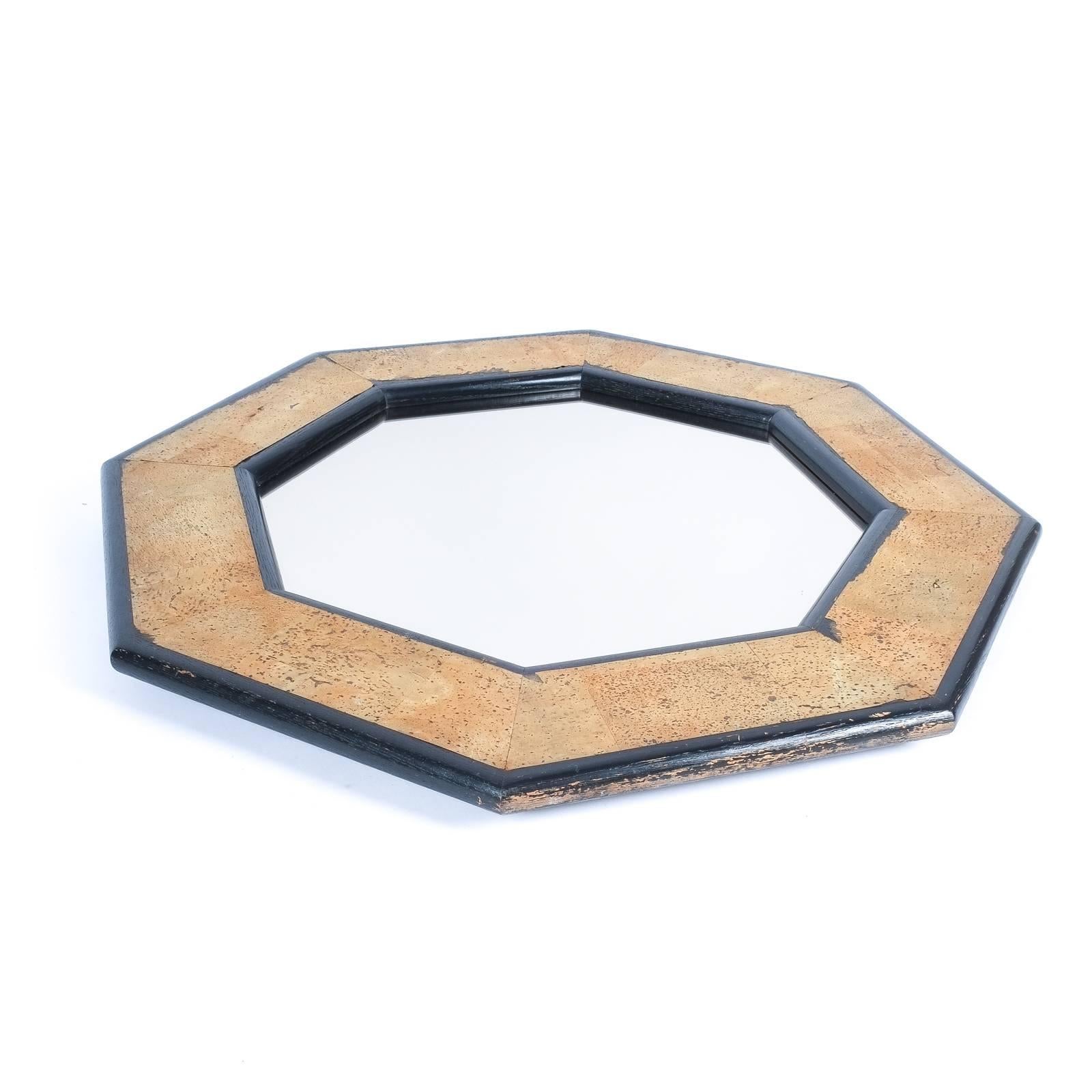 German Cork and Wood Mirror by Peter Maly, circa 1970