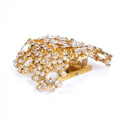 Large Gilt Brass Crystal Glass Encrusted Wall Lamp by Palwa