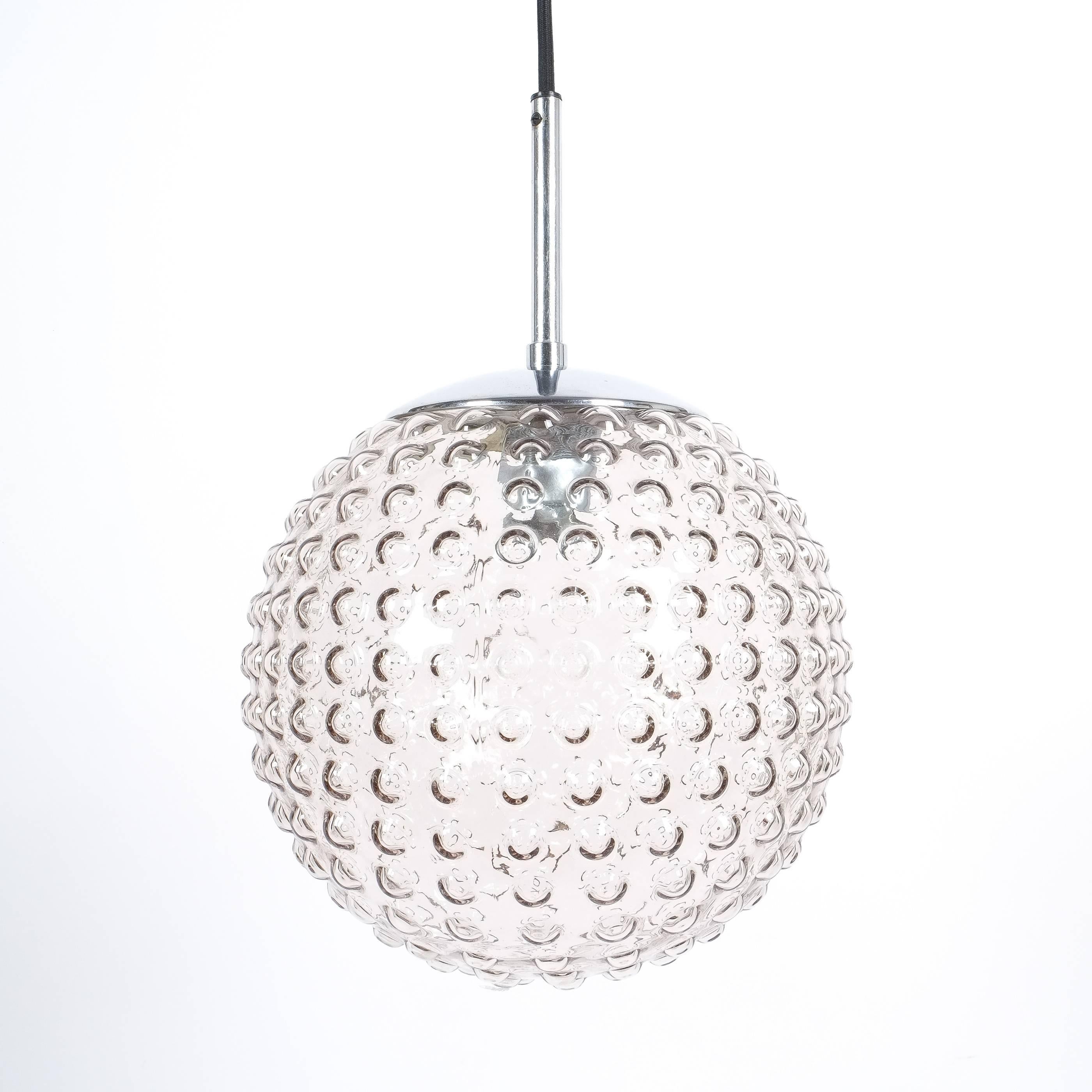 One of Five Bubble Glass Chrome Pendant Lamps by Staff, 1960 In Good Condition For Sale In Vienna, AT