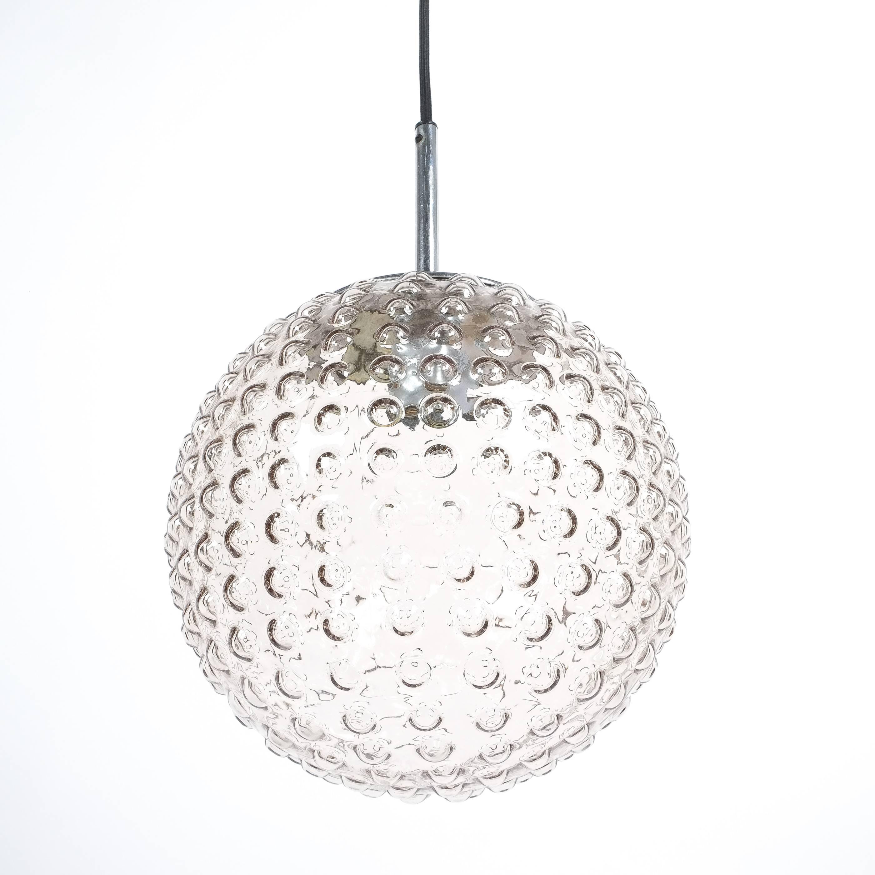 German One of Five Bubble Glass Chrome Pendant Lamps by Staff, 1960 For Sale