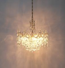Palwa Tendril Ribbon Glass and Gold Chandelier Lamp Refurbished, 1960