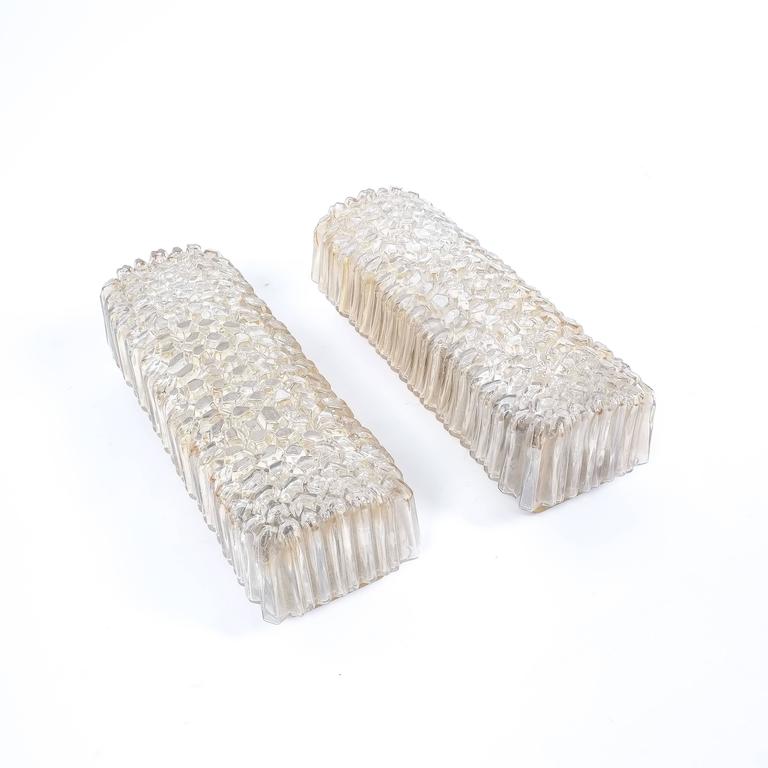 Glashutte Limburg Textured Glass Wall Lights Four Available, Germany, 1960 For Sale at 1stdibs