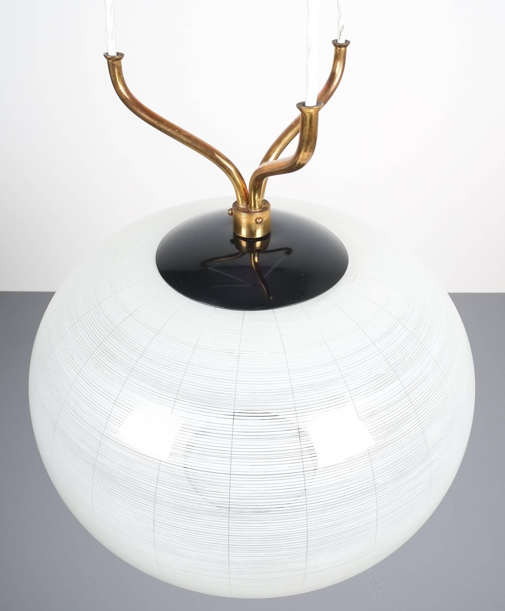 Mid-Century Modern Satin Glass and Brass Suspension Pendant Lamp by Stilnovo, Italy, 1950