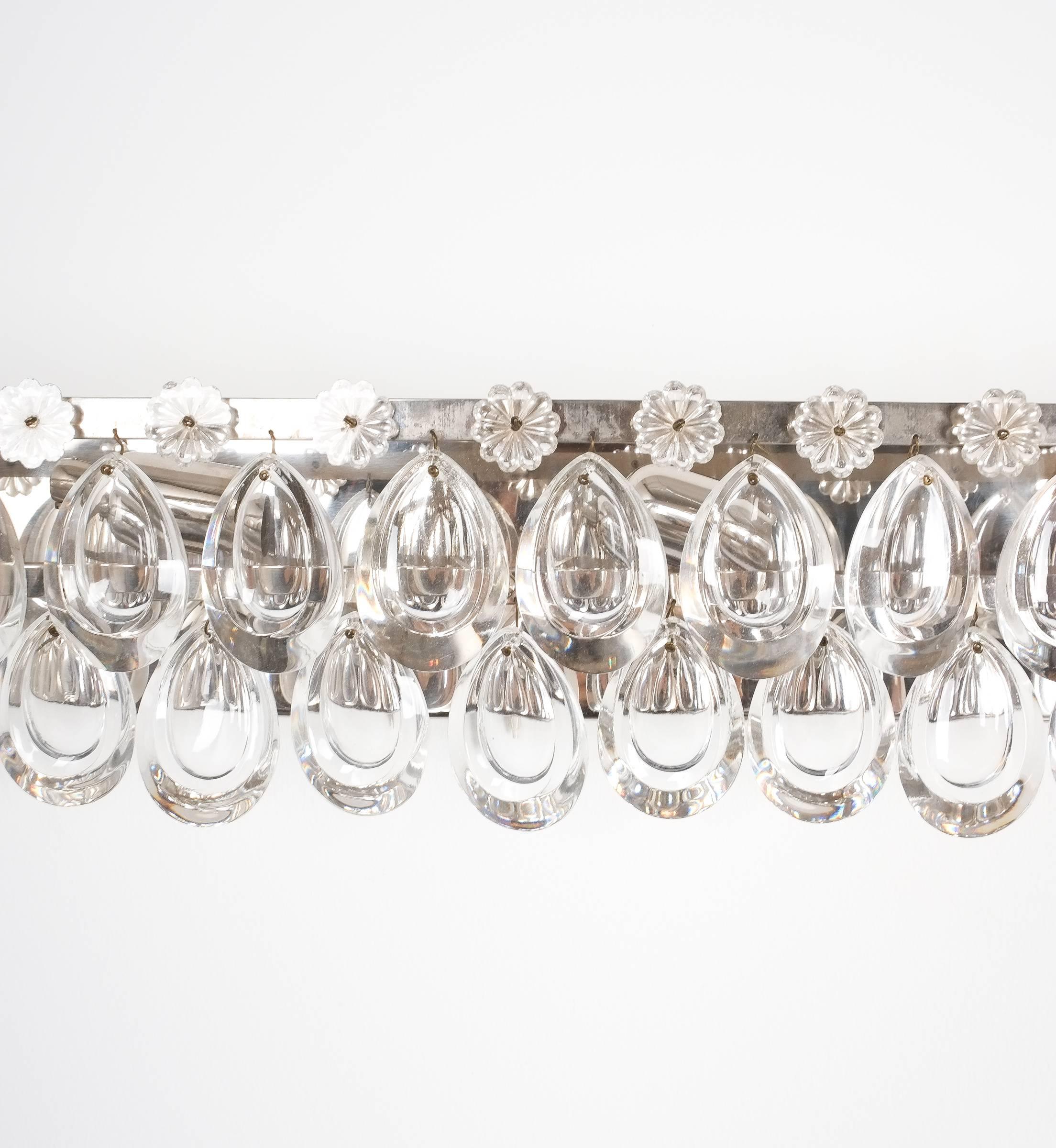 Huge Chrome Brass and Crystal Glass Wall Lamp Sconce by Palwa, 1960 For Sale 3