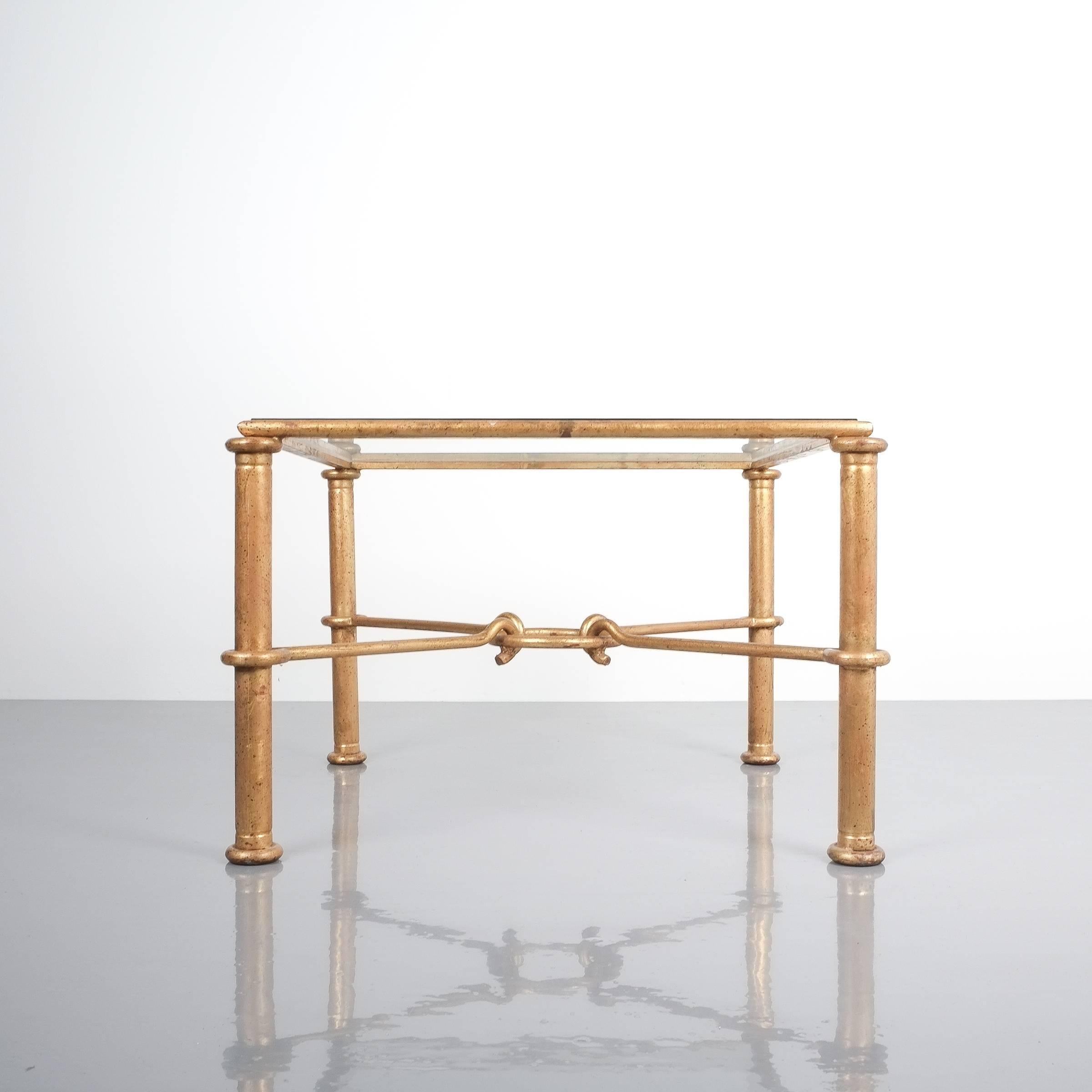 French Rene Drouet Attributed Pair of Gilt Iron Side Tables, France, 1950