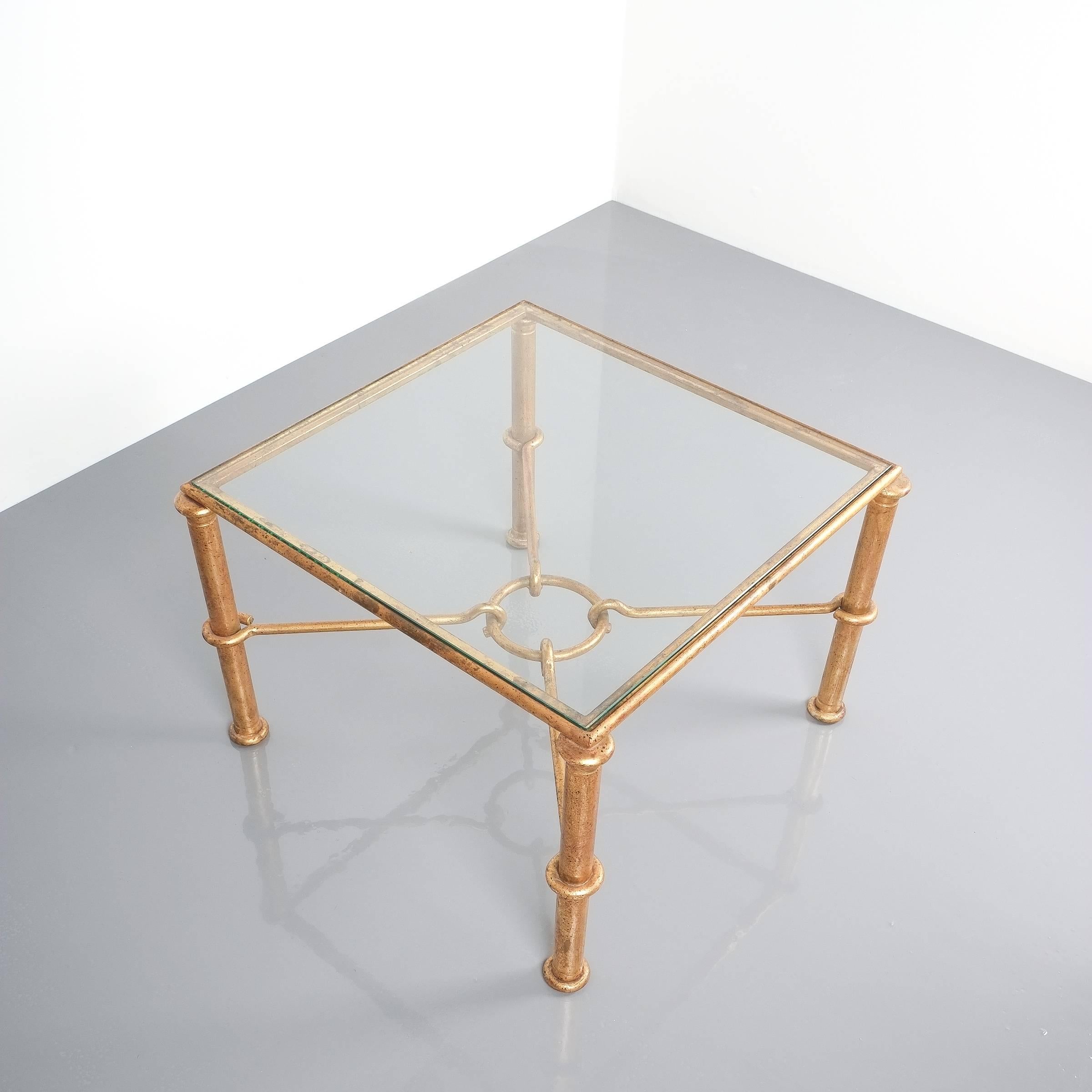 Mid-20th Century Rene Drouet Attributed Pair of Gilt Iron Side Tables, France, 1950