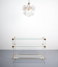 Romeo Rega Console Table Lucite Glass Gold Brass, 1970