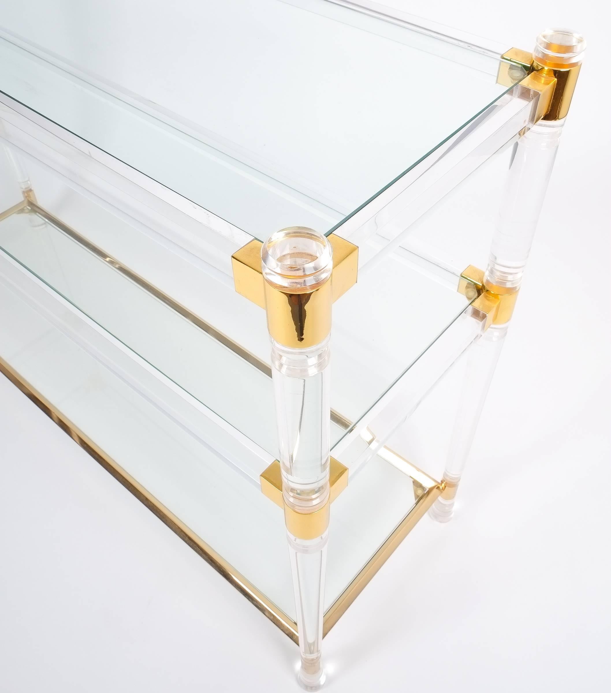 Romeo Rega Console Table Lucite Glass Gold Brass, 1970 In Excellent Condition In Vienna, AT