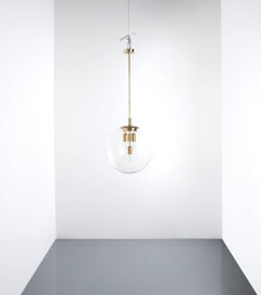 Doria Globe Pendant Lamps Large Pair of Brass Clear Glass Lights, Germany, 1970