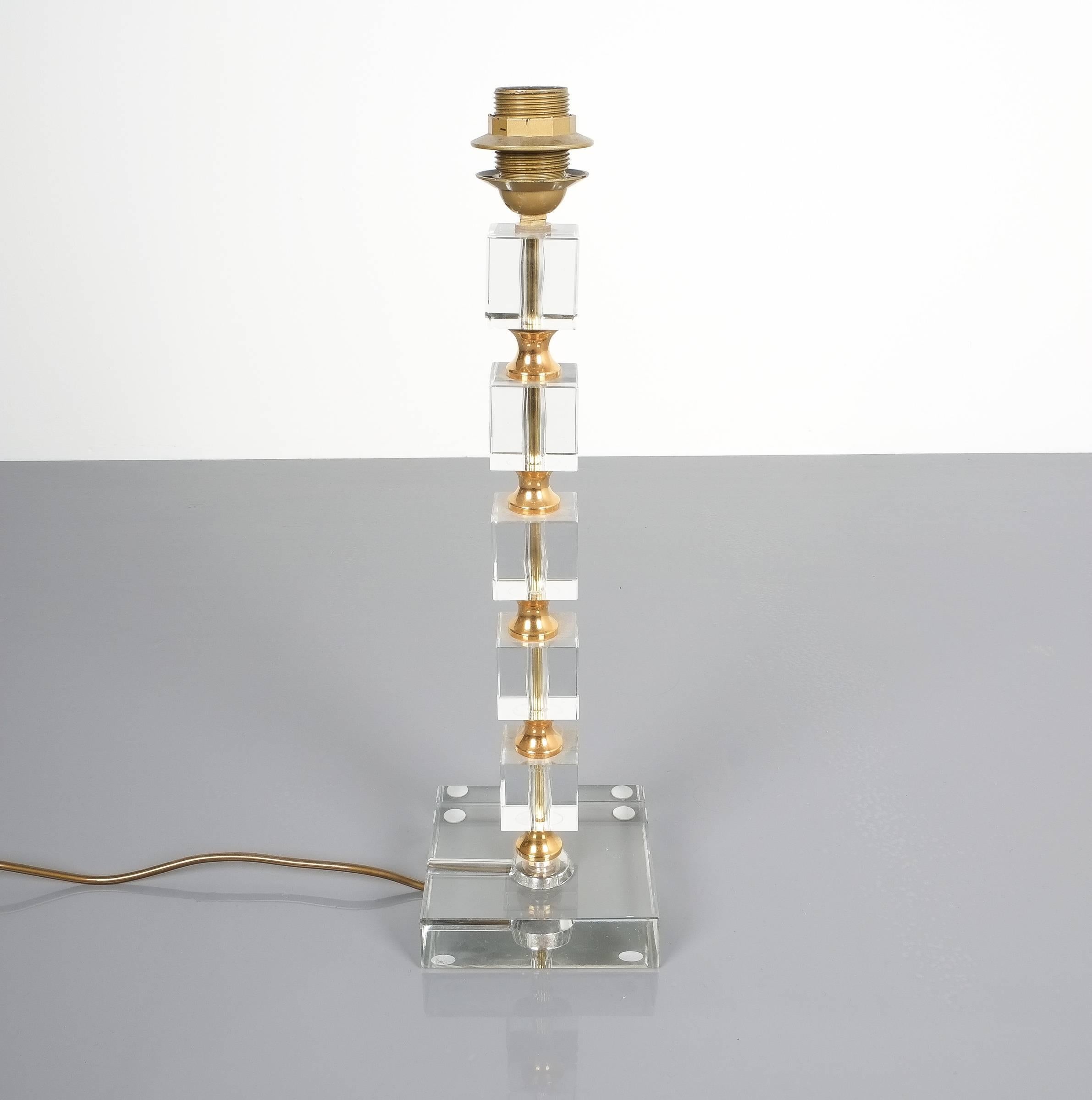 Polished Attributed Bakalowits Sohne Glass Gold Brass Table Lamp, Austria, 1960 For Sale