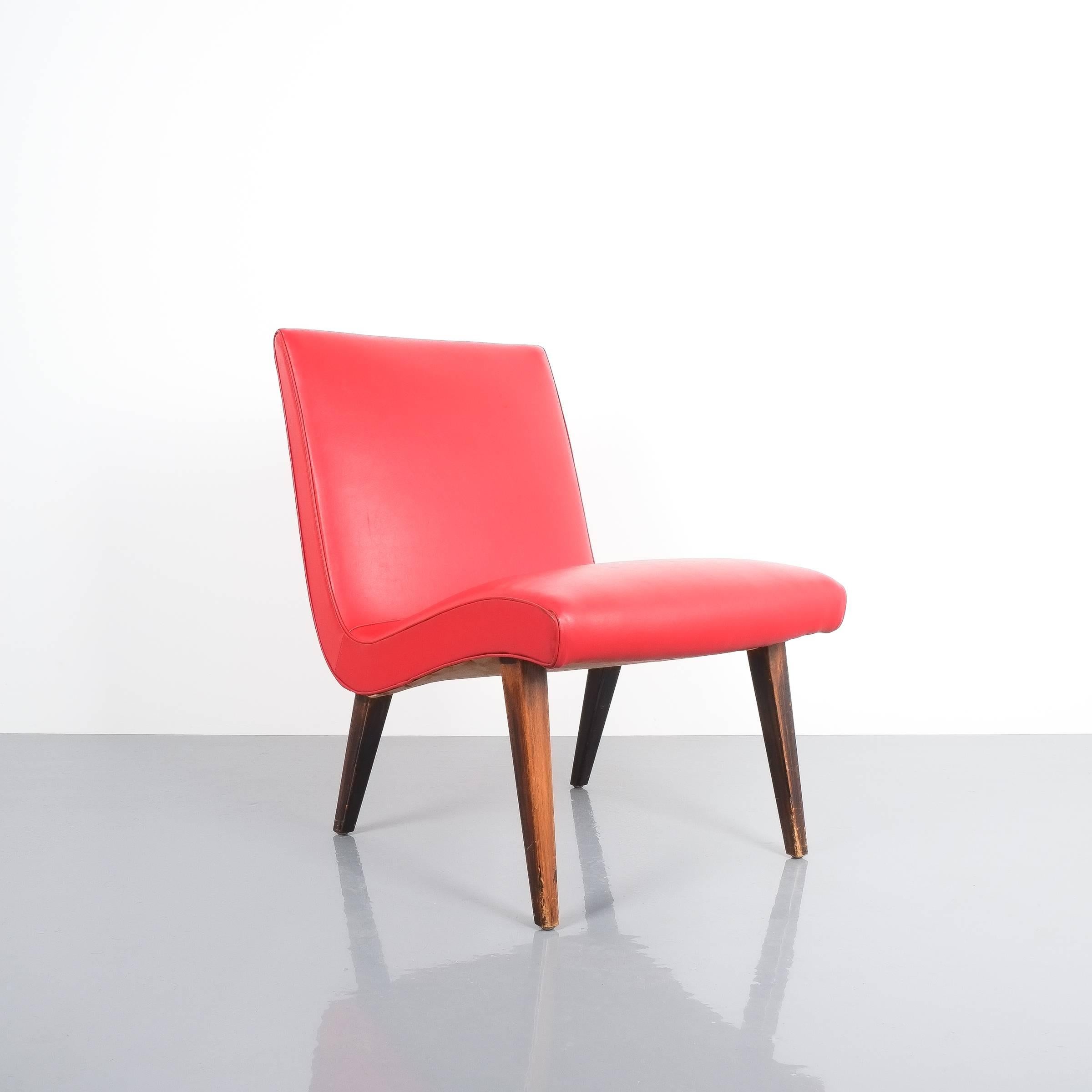 Mid-Century Modern Paire de chaises Jens Risom en vinyle rouge et faux cuir, 1950 en vente